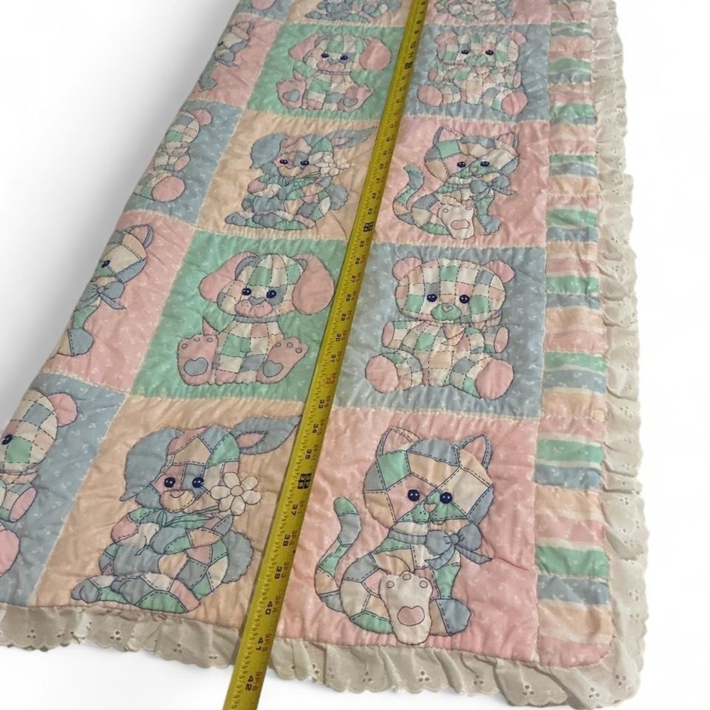 Unbranded Quilted Baby Blanket Kids OS Multicolor Excellent Vintage Animals Lace - Picture 3 of 7